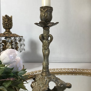 Vintage brass candleholder, vintage ornate art nouveau solid brass candle stick, vintage elegantly detailed ornate brass taper candle holder