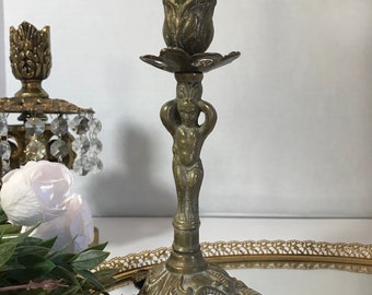 Vintage brass candleholder, vintage ornate art nouveau solid brass candle stick, vintage elegantly detailed ornate brass taper candle holder