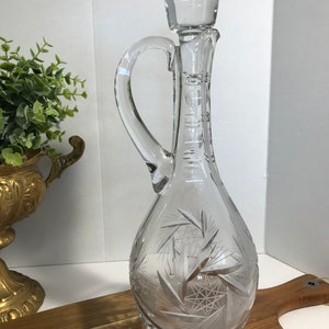 Vintage Cut Glass Crystal Wine Decanter with Stopper, Tall Crystal Barware Bottle