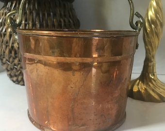 Vintage copper pot, Vtg aged copper pan pot, Vtg copper cookware, Vtg copper vessel, Vintage copper decor, Vintage copper kitchen decor