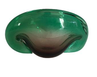 Cuenco vintage Archimede Seguso para Murano Sommerso en cristal verde, cuenco vintage Murano en forma de almeja en cristal verde degradado, cristal Seguso vintage
