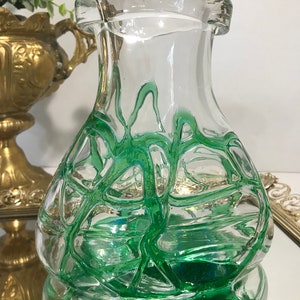 Art glass clear and green vase, Modern clear and green glass vase, Artsy green glass vase, boho glass vase, blown glass vase