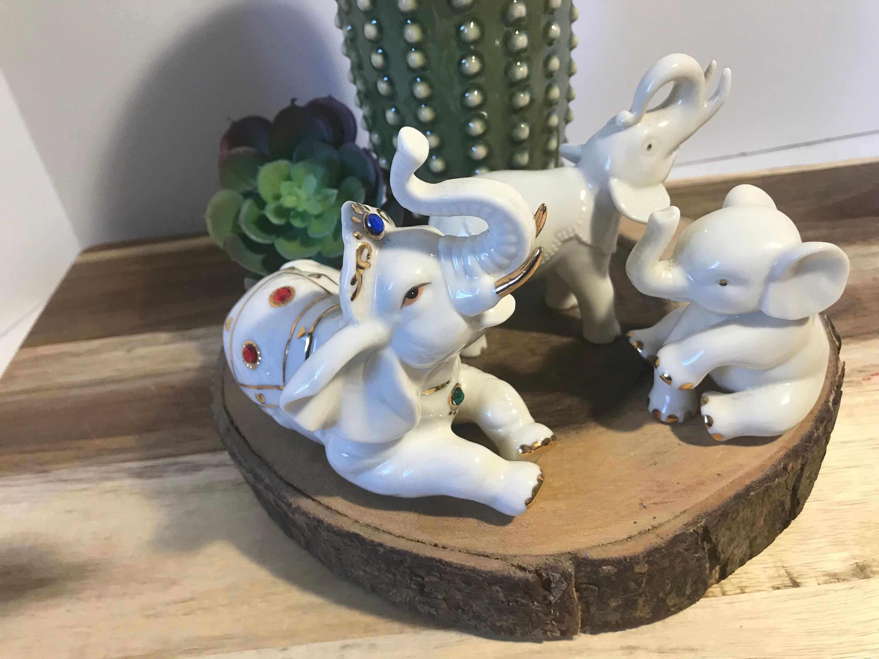Vintage Porcelain Elegant White Elephant Figurines Vintage Etsy