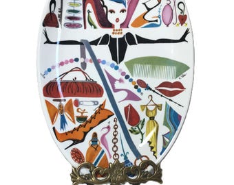 Whimsical ceramic platter, R. Toledo colorful ceramic oval dish, high fashion design serving ceramic platter, Toledo platter by Nordstrom