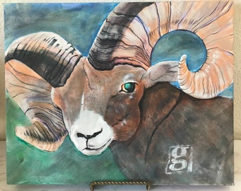 オリジナルの羊の絵画：大きなアクリル動物の肖像画 24x24インチ
