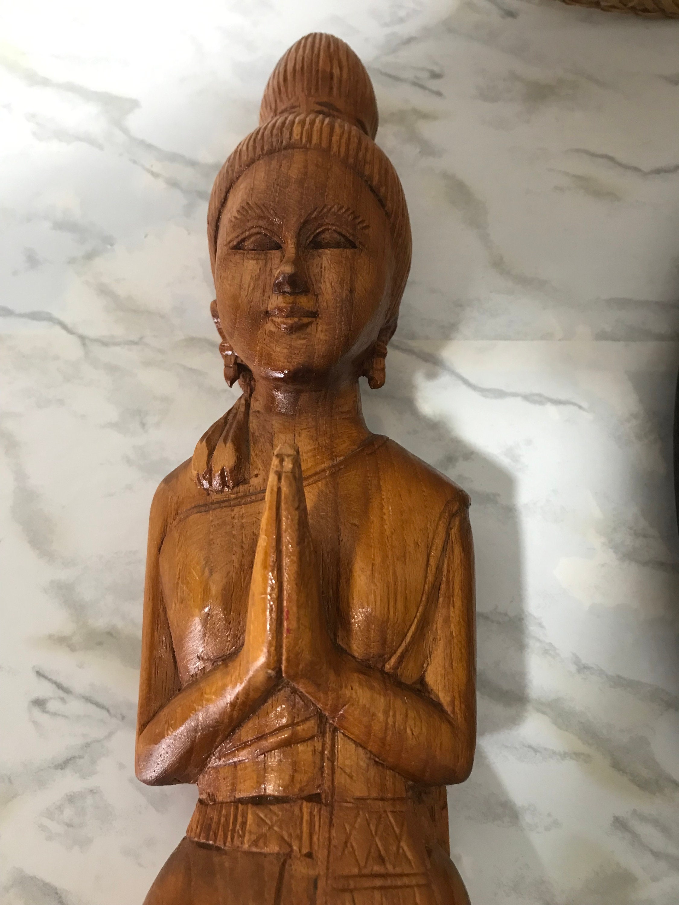 Vintage Wood Carved Statue Zen Statue Unique Wood Woman Etsy