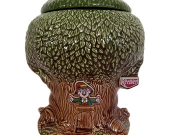 Tarro para galletas Keebler Elf Tree vintage de 1981, de cerámica, grande, color verde.