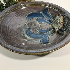 Vintage Stoneware Salt Glaze Pottery bowl, Ceramic bowl with crab, Ceramic stoneware serving bowl with crab detail, Art pottery crab dish