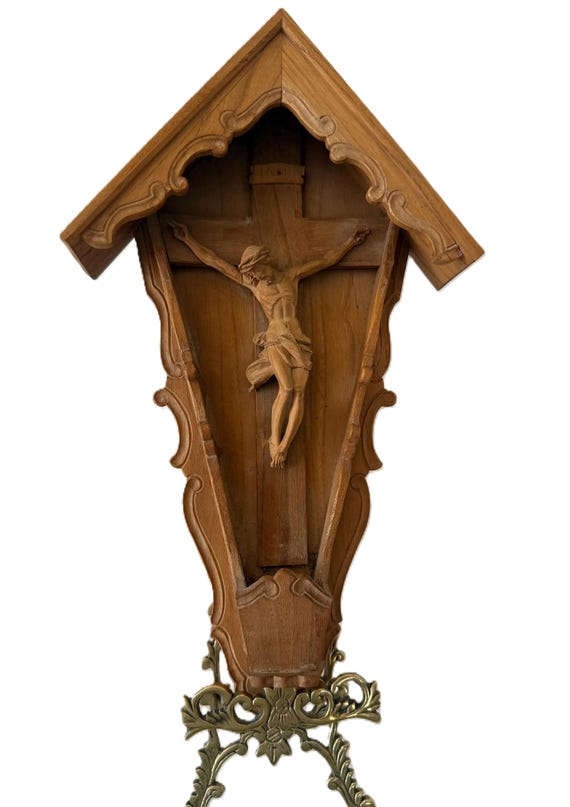 Antique German Hand Carved Wooden Crucifix Wall Panel – Bavarian