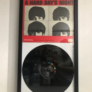 Vintage Beatles wall art, Vintage Beatles A Hard Day&#39;s Night album cover and record framed art, Vtg Beatle&#39;s collectible, musician band art