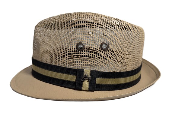 Vintage González SGV Straw Fedora Hat, Black & Beige Band 