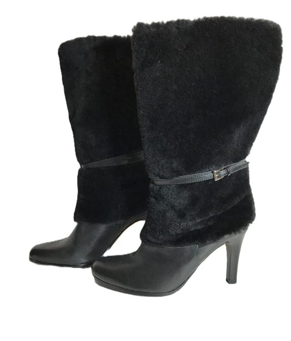 Ralph Lauren Black Leather and Faux Fur Boots, Size 8m  display picture 1