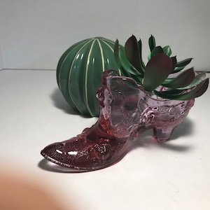 Vintage Fenton cranberry pink ombre glass raised pattern shoe, Fenton boot, Fenton shoe, Fenton glass, Fenton cranberry