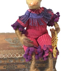 Vintage musical monkey figurine doll, Vintage Katherine's Collection/Wayne Kleski style monkey figurine, Vintage whimsical monkey figurine
