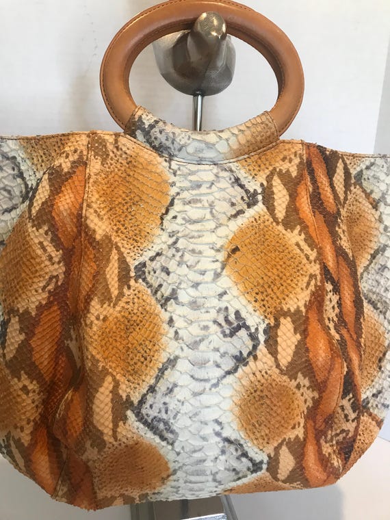 Ann Taylor genuine leather orange python print ha… - image 7