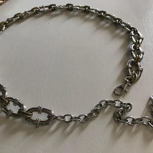 Vintage silver and gold toned chain belt, Vintage oval link with silver metal and brass chain belt, Vintage chain link belt, 80s chain belt