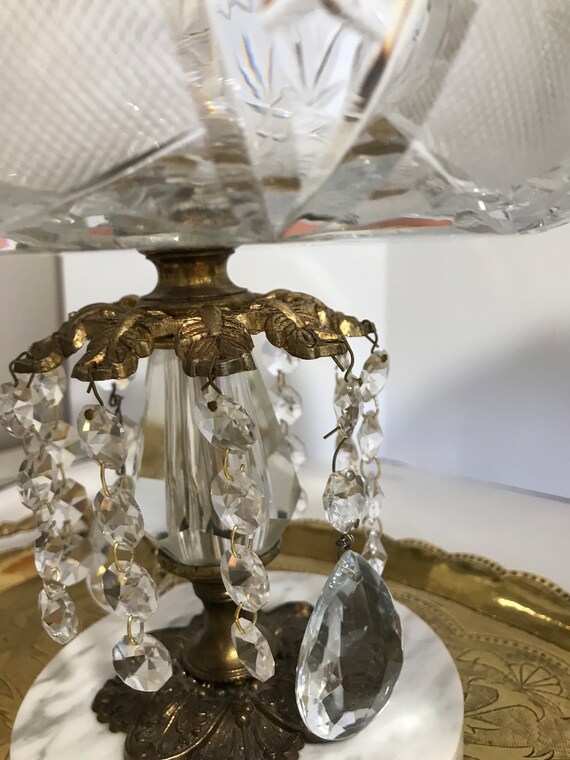 Vintage Hollywood Regency cut crystal glass compote and brass