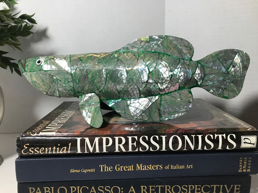 Vintage Abalone Fish Statue, Vtg Abalone Paua Shell 14