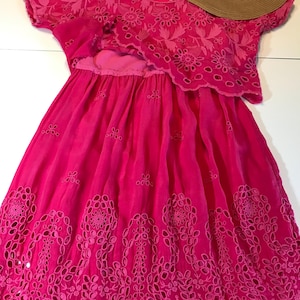 Johnny Was pink eyelet two piece dress, Size M, Johnny Was boho style pink embroidered sun dress with cropped top, Johnny Was summer dress.
