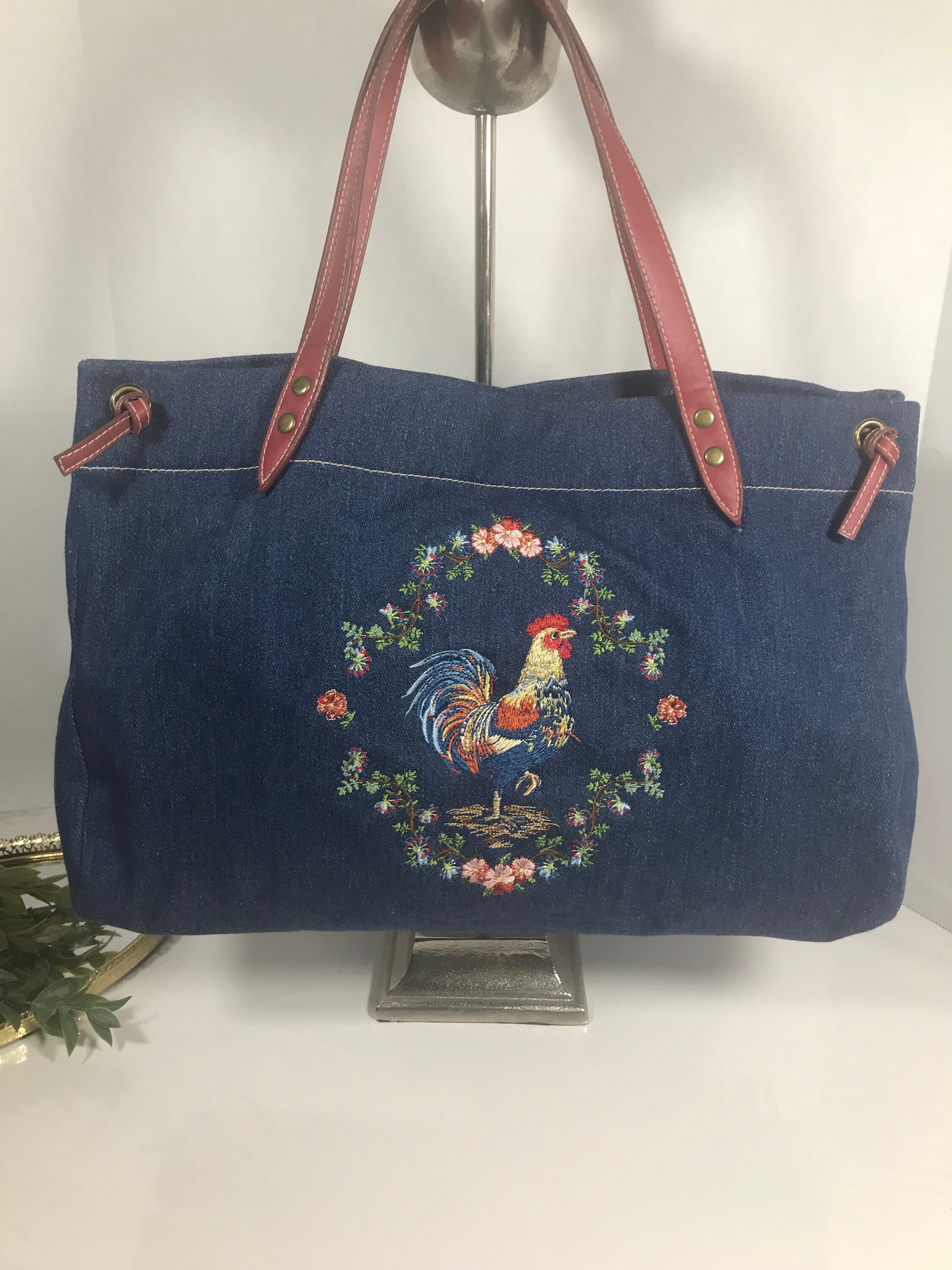 Vintage Denim Purse Handbag Tote, Vintage Denim Embroidered  display picture 3
