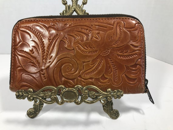 Cartera de cuero con herramientas vintage billetera de cuero con herramientas estilo Mexico bolso de cuero con herramientas Boho billetera con cremallera de cuero con herramientas Patricia Nash Etsy E...