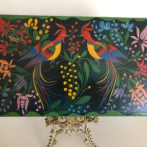 Vintage Mexican hand painted wooden box with birds, vintage Mexican Talavera style vibrant painted wooden trinket box, hand painted wood box