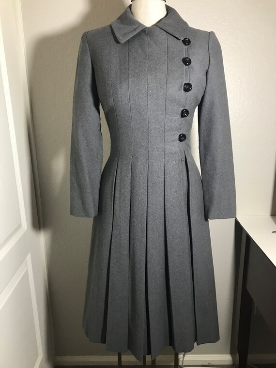 Vintage Donald Brooks coat dress, Vtg grey Donald 