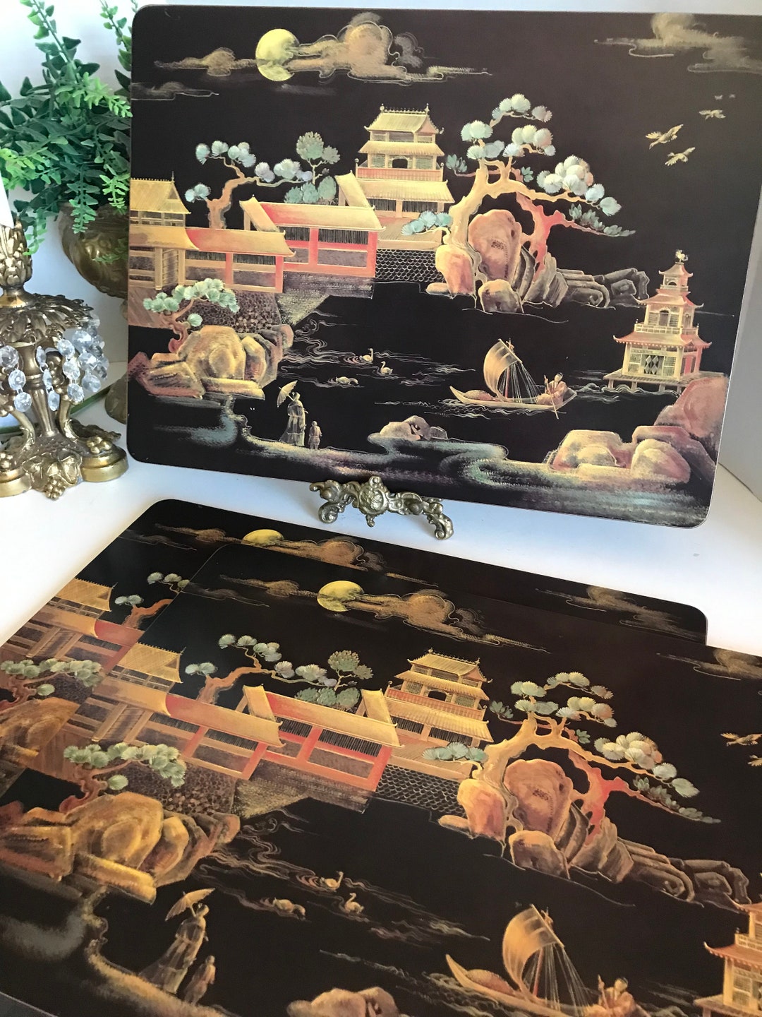 Vintage Pimpernel Chinoiserie Style Traditional Placemats, Elegant