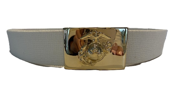 Vintage 1995 U.S. Military Gold Eagle Buckle White Web Belt | Naval Dress Uniform Style Belt | Americana Heritage Belt