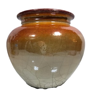 Lance Timco Raku pottery vase, signed, Raku crackle pottery planter, large orange gradient iridescent ceramic vase, Lance Timco art pottery