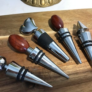 Vintage Silver Toned & Wood Bottle Stoppers (Set of 5)