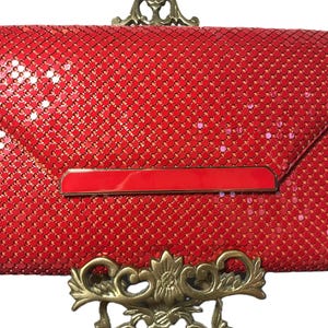 80 年代のヴィンテージ Marlo 鮮やかなレッド メッシュ クラッチ スタイル ハンドバッグ 財布。