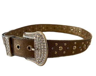 Vintage Embellished Leather Belt: 80s-90s Western Studded