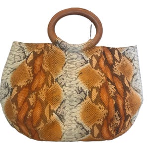 Ann Taylor genuine leather orange python print handbag purse, Ann Taylor unique orange leather textured snakeskin design handbag purse