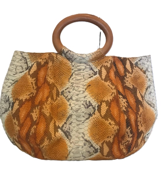 Ann Taylor genuine leather orange python print ha… - image 1