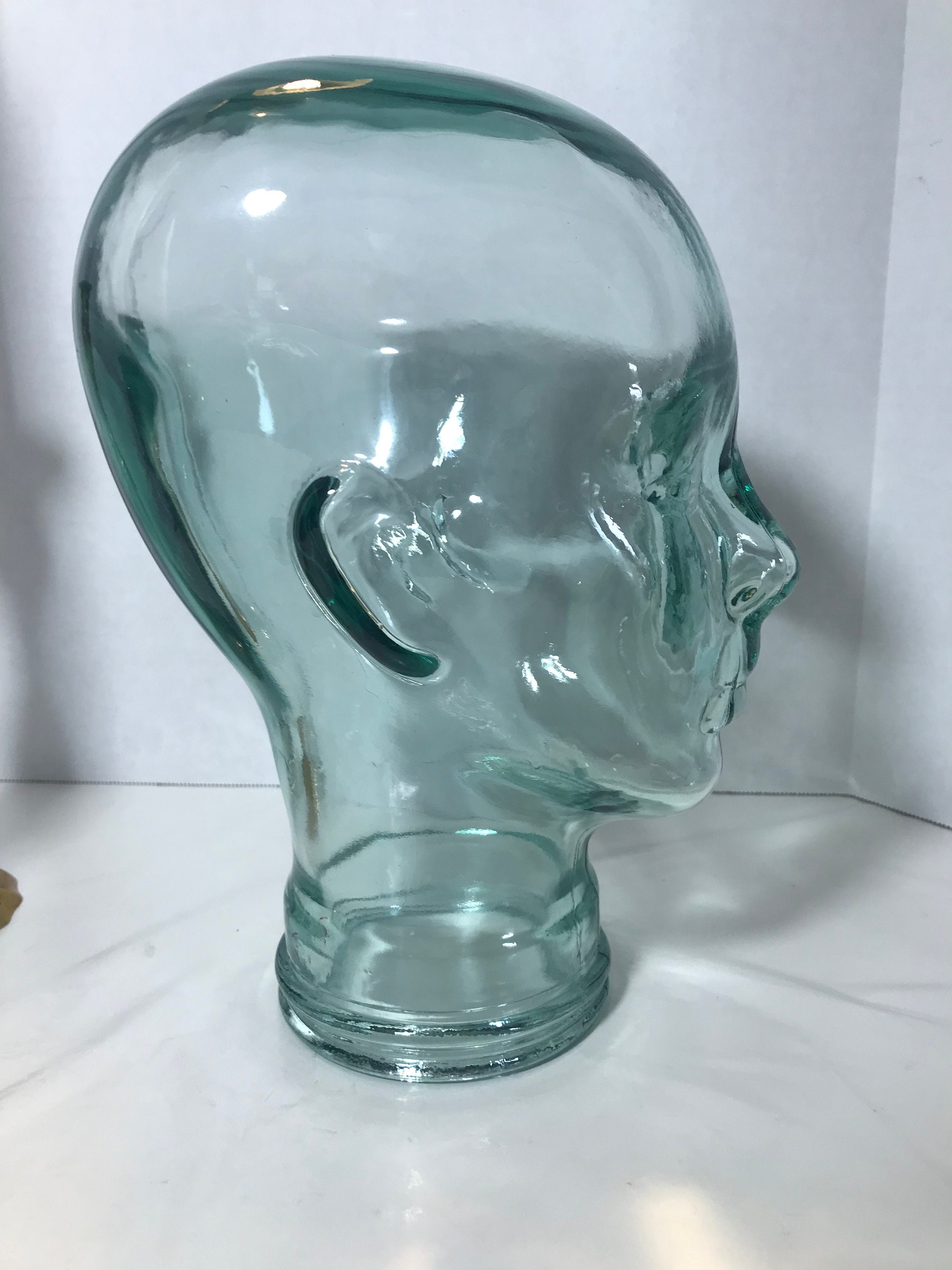 ヴィンテージの透明な緑色のガラスの頭像、ヴィンテージのガラスの