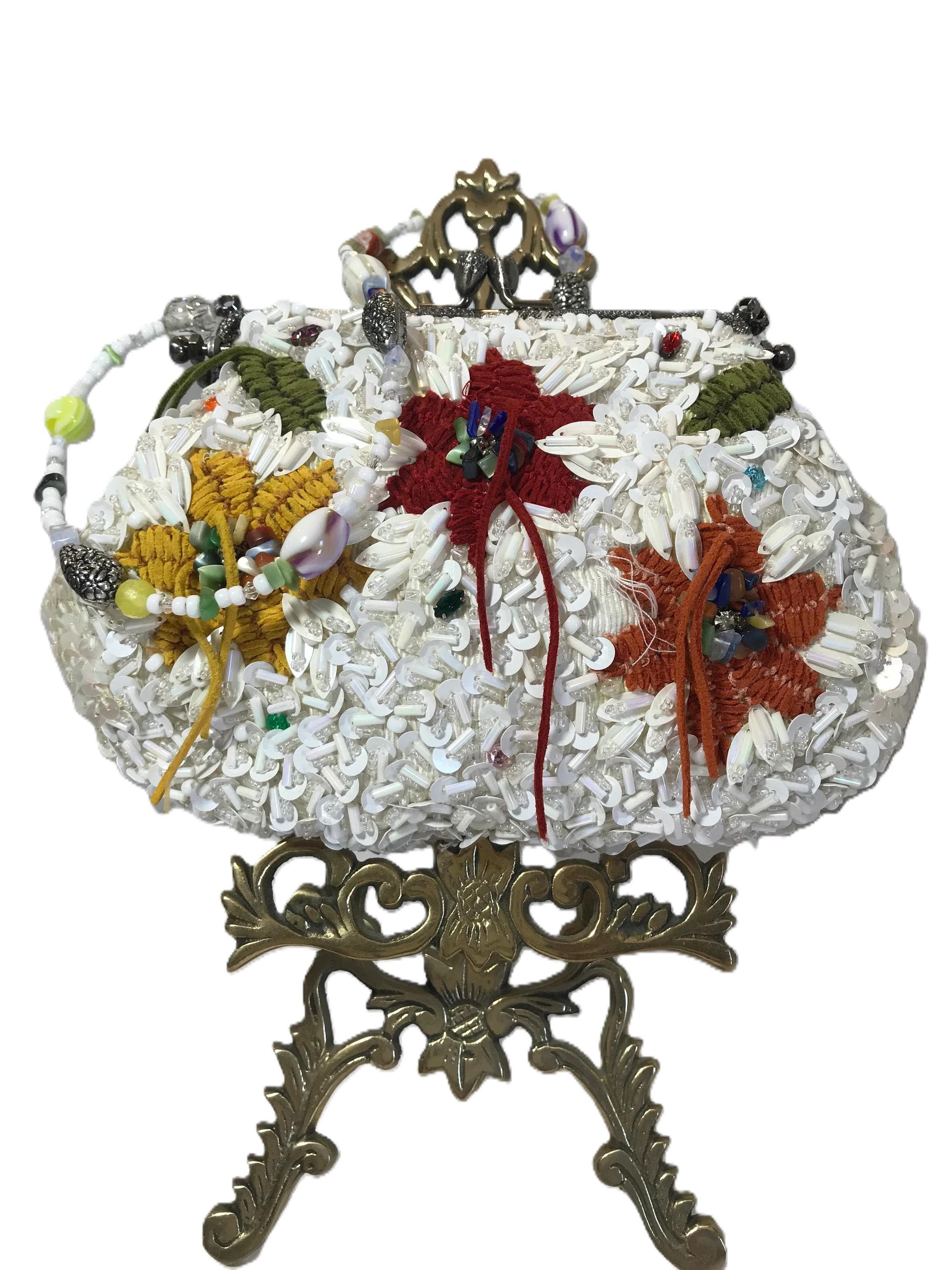 Mary Frances Belt Necklace Boho Beaded Flowers Adjustable Link Vintage 90s Mary Frances Belt Necklace Boho Beaded Flowers Adjustable  main image 2