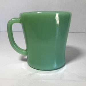 Vintage Jadite glass coffee mug, vintage Fire King oven ware D handle coffee cup, Jadite green glass coffee cup mug