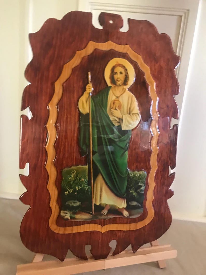 Vintage Carved Wood St. Jude Wall Art 23.5x16, Vintage Wooden Hand