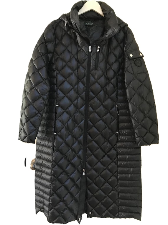 Ralph Lauren Diamond Quilted Black Knee Length Down Coat, Ralph
