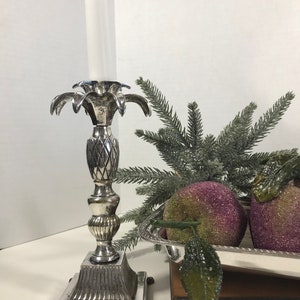 Vintage silver plate marble palm candle holder, Silver plate elegant candle holders, Art Deco style palm silverplate taper candle holder