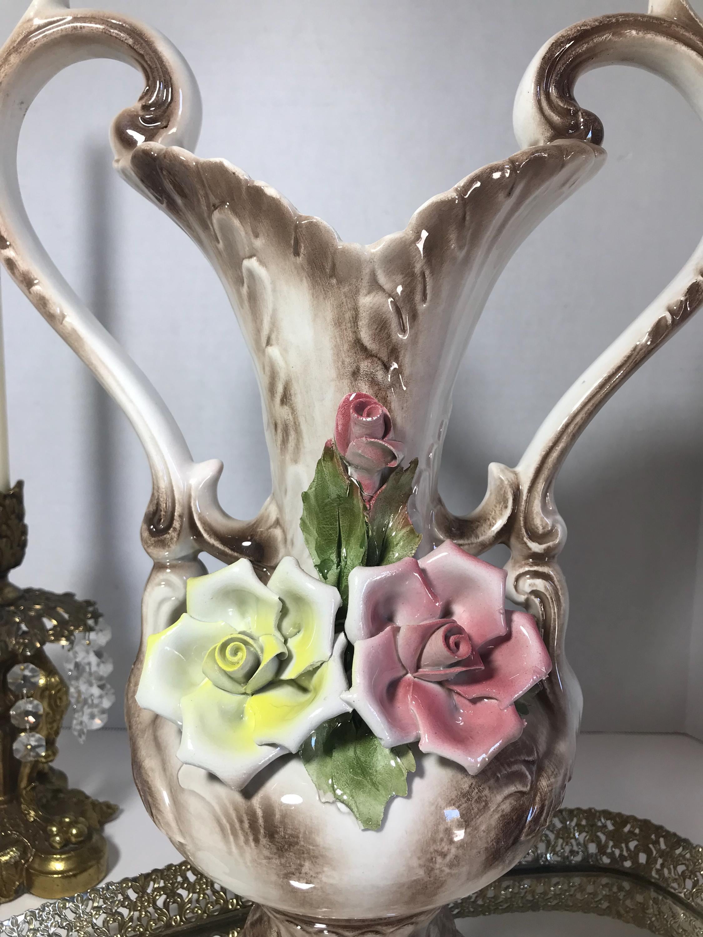 カポディモンテ　CAPODIMONTE 花瓶　花器　イタリア製骨董品　陶花 CAPODIMONTE カポディモンテ 陶花の通販 by 即購入歓迎⚠️ｺﾒﾝﾄ