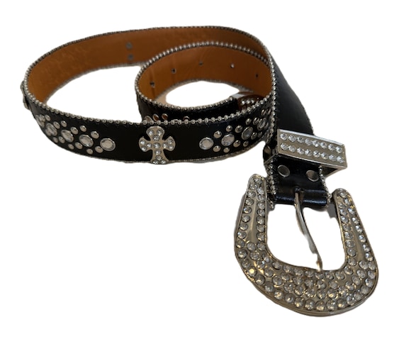 Vintage Western Style Black Studded Crystal Belt With Silver  display picture 2
