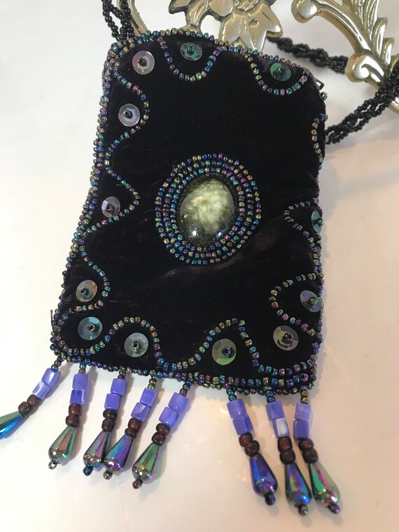 Vintage velvet necklace purse, Vtg velvet and bea… - image 7