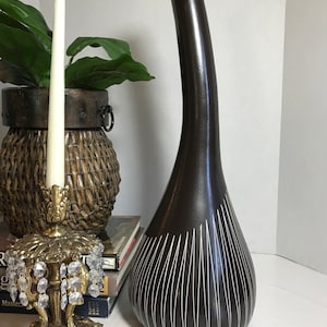 Vintage Royal Haeger Mid Century style vase, Vtg Haeger and Larry Laslo tall genie bottle style vase, Haeger brown contemporary style vase