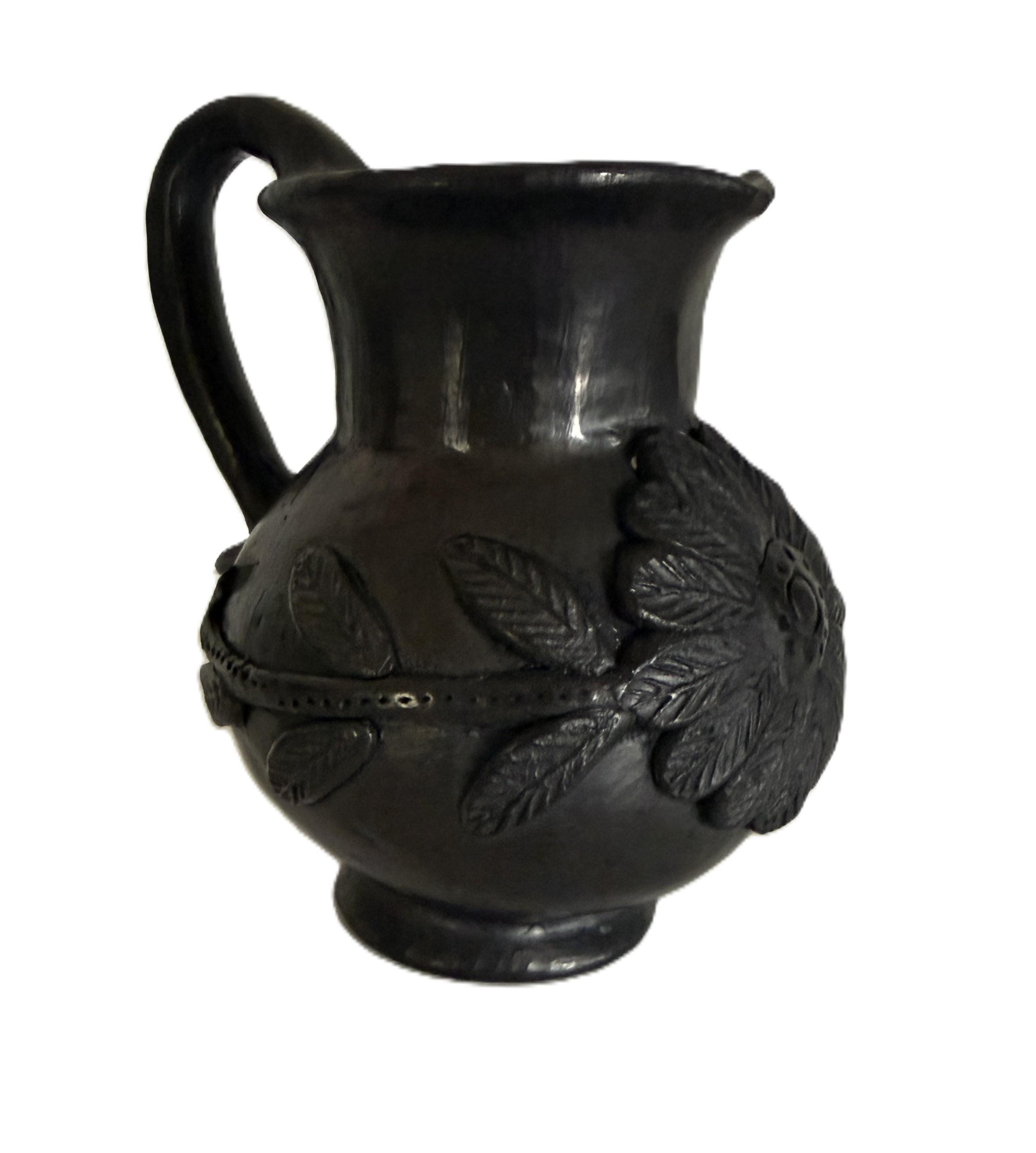 Vintage Dona Rosa Oaxacan Black Pottery Pitcher, Mexican Folk Art