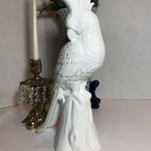 Vintage white ceramic parrot statue, Vintage large 14&quot; parrot ceramic sculpture, Vintage white bird statue, White ceramic bird figurine