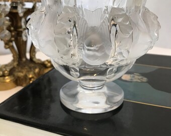 Lalique Dampierre Crystal Vase, Vintage Lalique Frosted Bird Vase