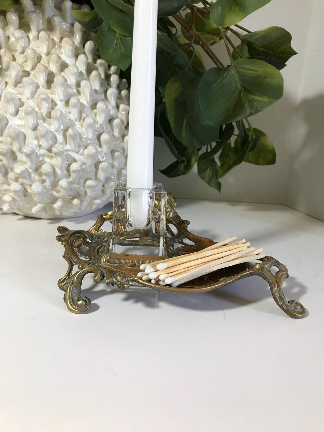 Vintage Brass Inkwell, Hollywood Regency Style Brass Inkwell and Glass ...