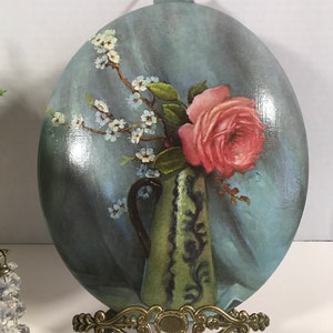 Vintage chalkware floral wall art, Vintage still life floral decoupage art on chalkware, Vintage ceramic elegant still life wall decor.